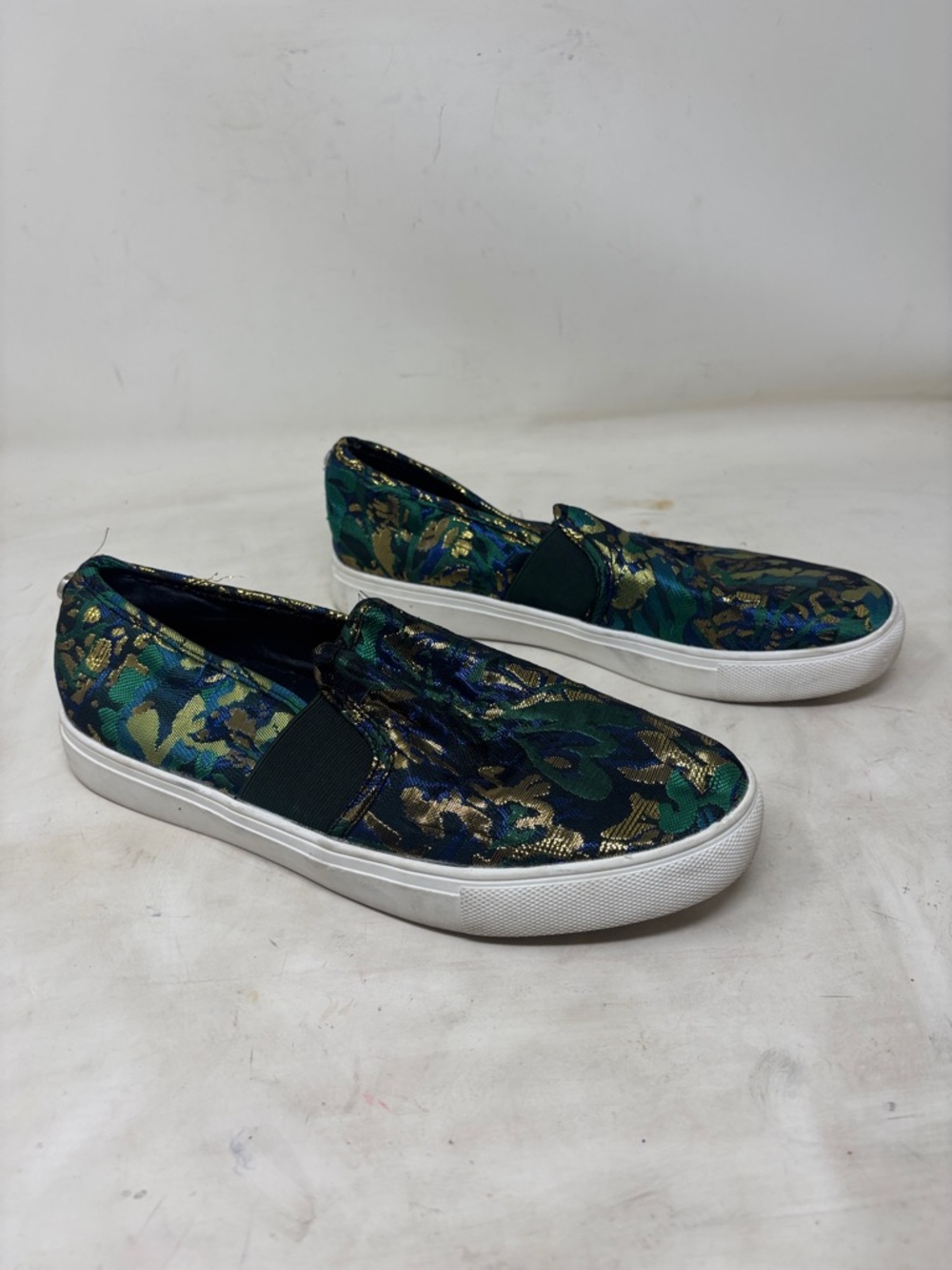 Steve Madden Women’s Slip-On Sneakers in Green and Gold Metallic Camo